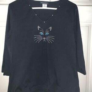 Black Cat Embellished Top